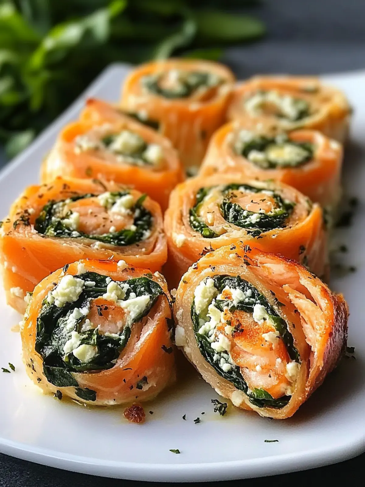 Spinach & Feta Stuffed Salmon Pinwheels