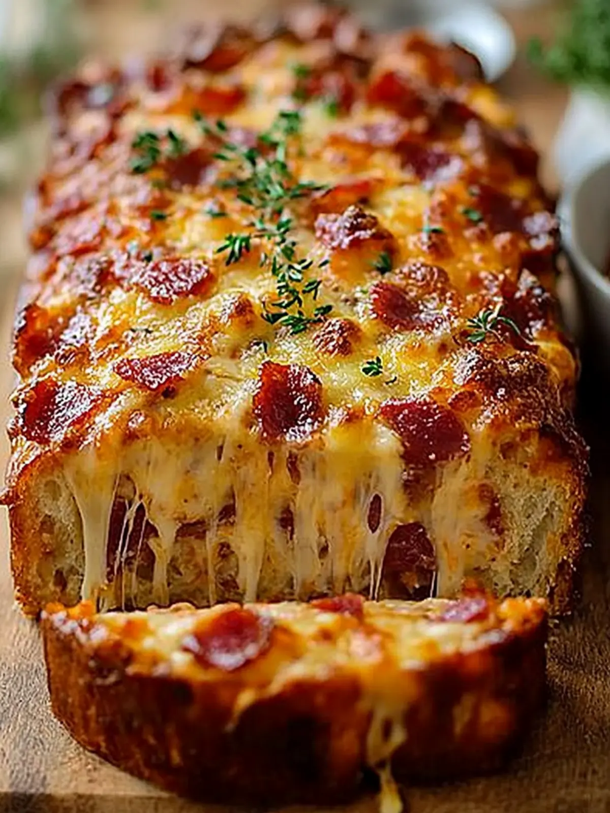 Cheddar Bacon Pizza Loaf with Layers of Melty Cheese