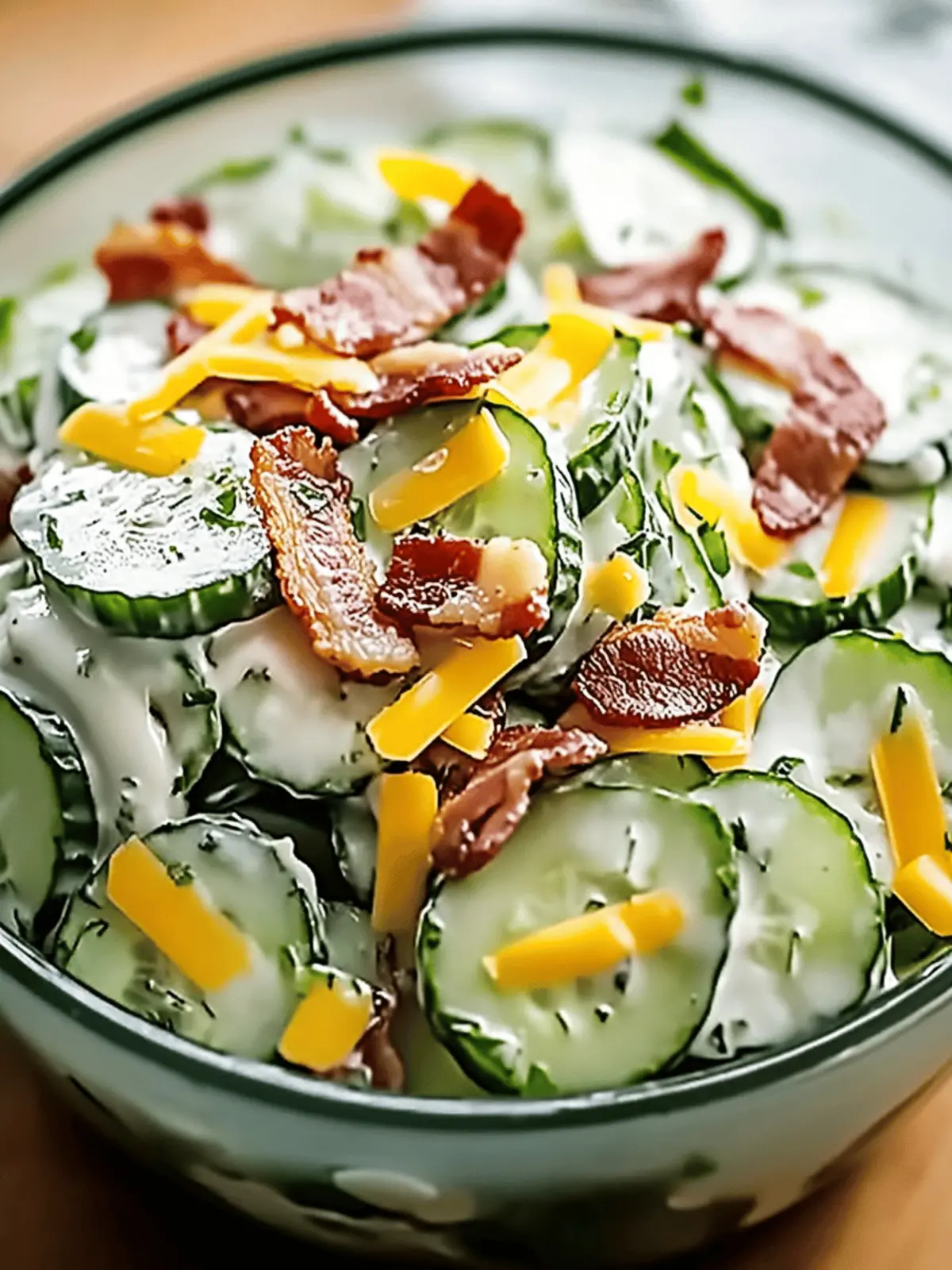Creamy Cucumber Salad with Bacon and Cheese for Effortless Entertaining 4 Creamy Cucumber Salad with Bacon and Cheese