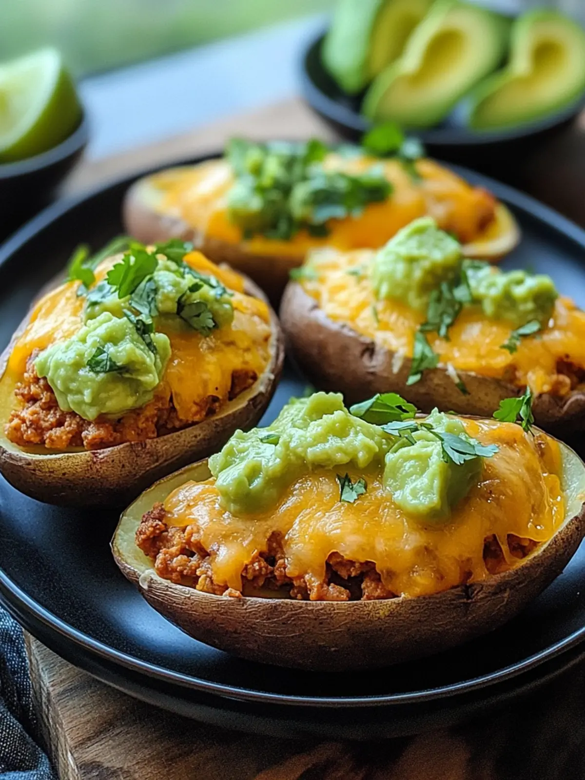 Cheesy Taco Twice-Baked Potatoes with Avocado Lime Magic 2 CHEESY TACO TWICE-BAKED POTATOES WITH AVOCADO LIME DRESSING