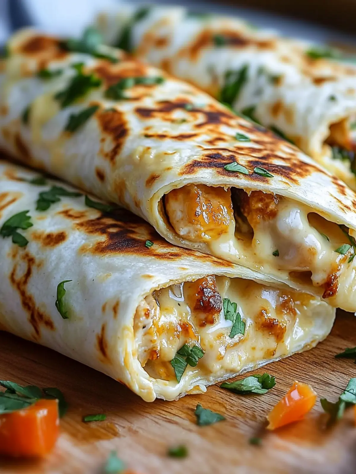 Ooey-Gooey Cheesy Garlic Chicken Wraps
