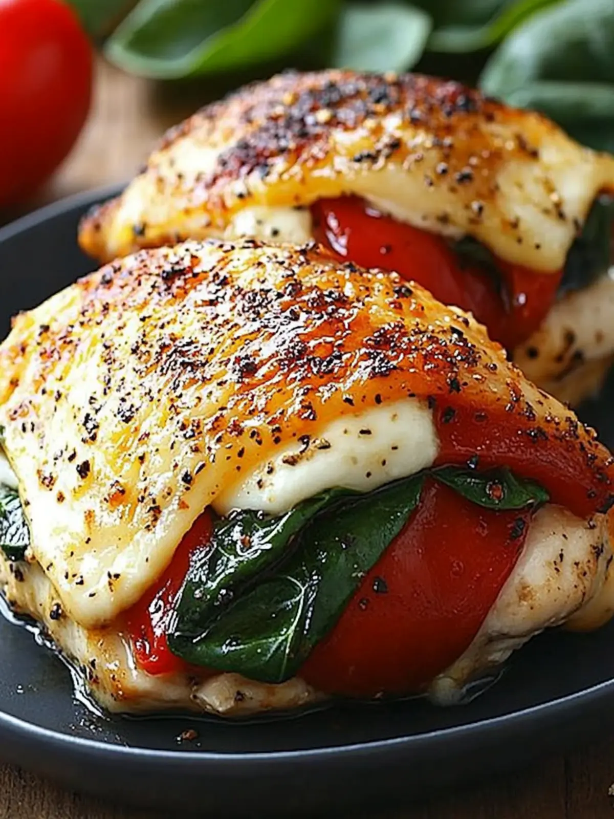 Chicken Breast Filled with Roasted Red Pepper, Spinach, and Melty Mozzarella