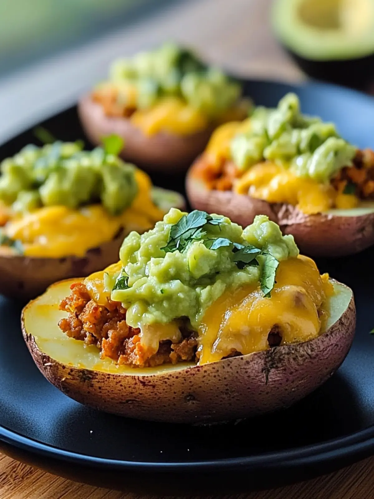 Cheesy Taco Twice-Baked Potatoes with Avocado Lime Delight 3 CHEESY TACO TWICE-BAKED POTATOES WITH AVOCADO LIME DRESSING