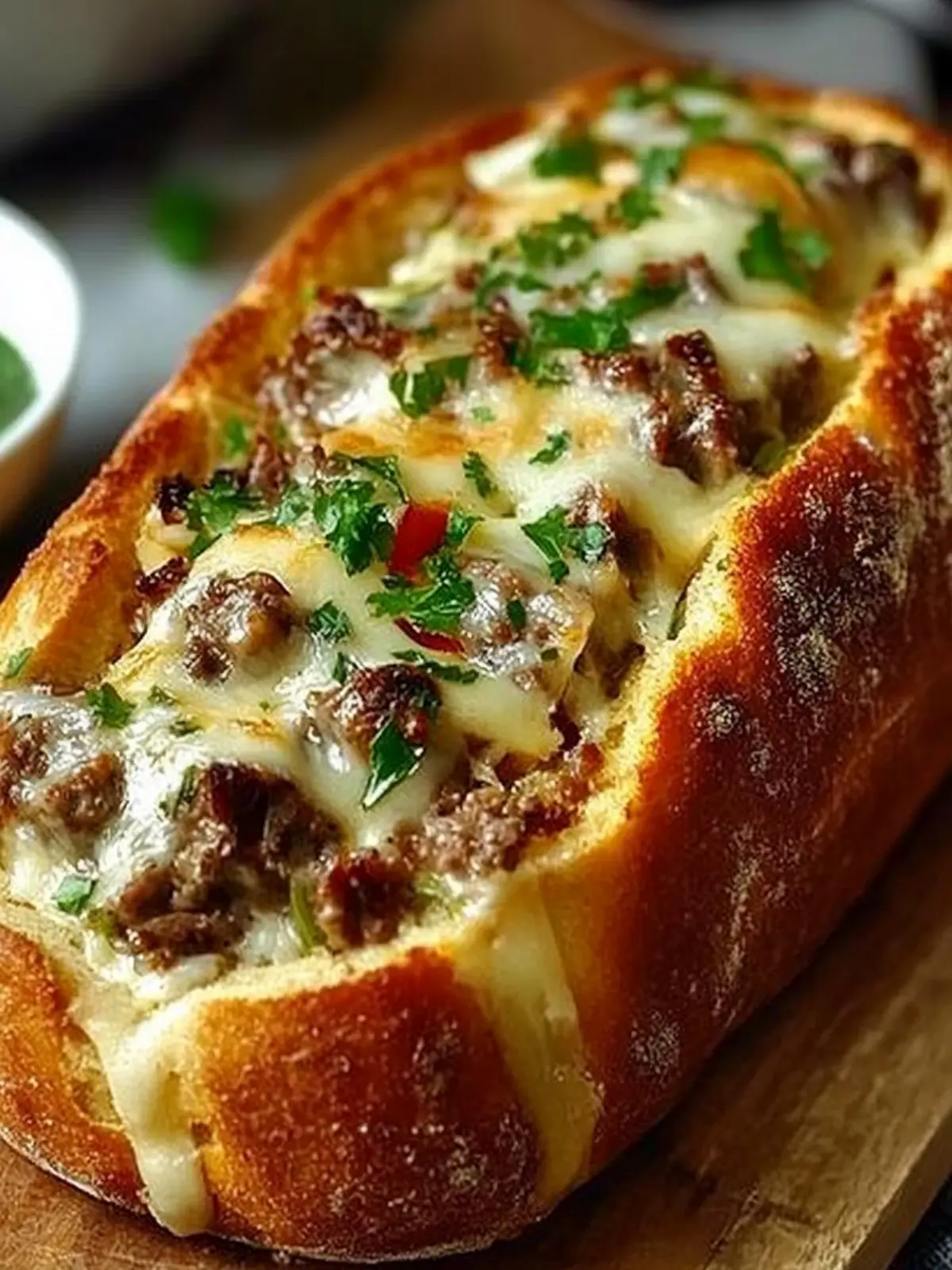 Philly Cheesesteak-Stuffed Garlic Bread Loaf