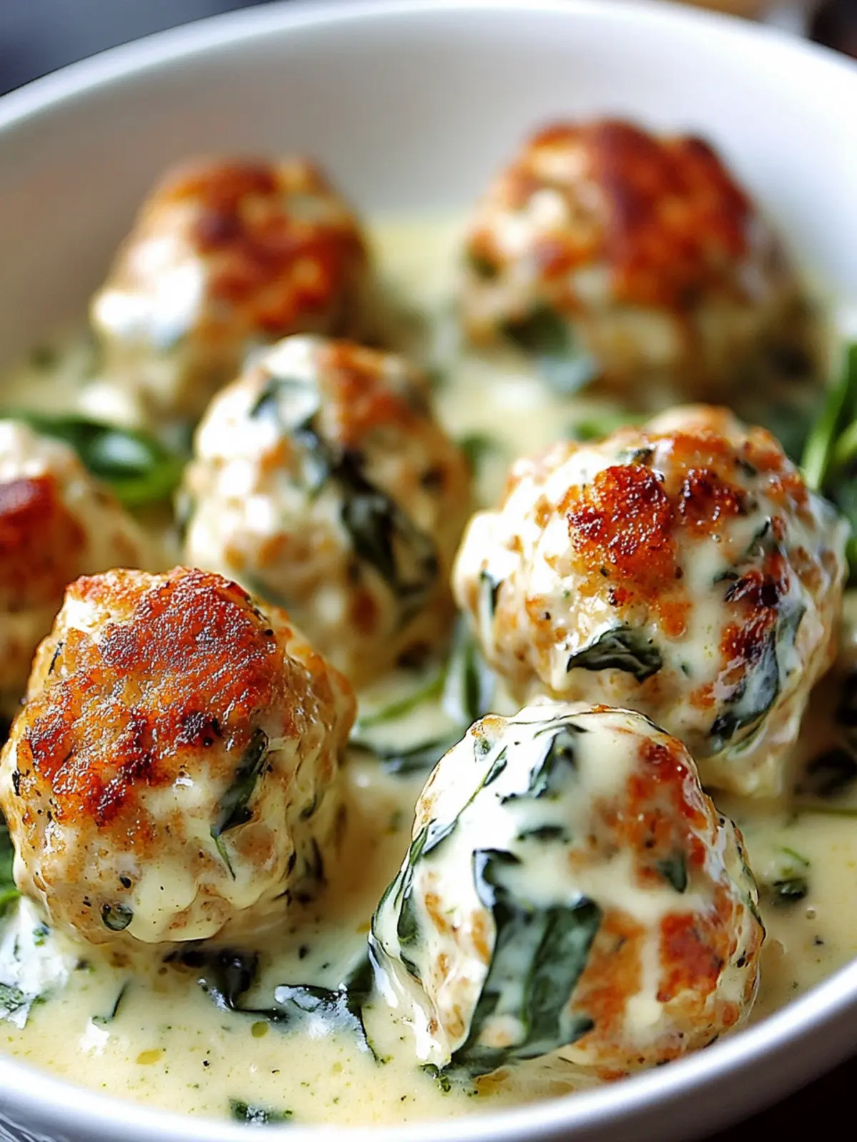 Baked Chicken Ricotta Meatballs with Spinach Alfredo Delight 3 Baked Chicken Ricotta Meatballs with Spinach Alfredo