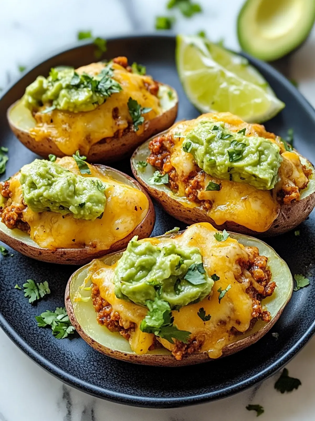 Cheesy Taco Twice-Baked Potatoes with Avocado Lime Magic 3 CHEESY TACO TWICE-BAKED POTATOES WITH AVOCADO LIME DRESSING