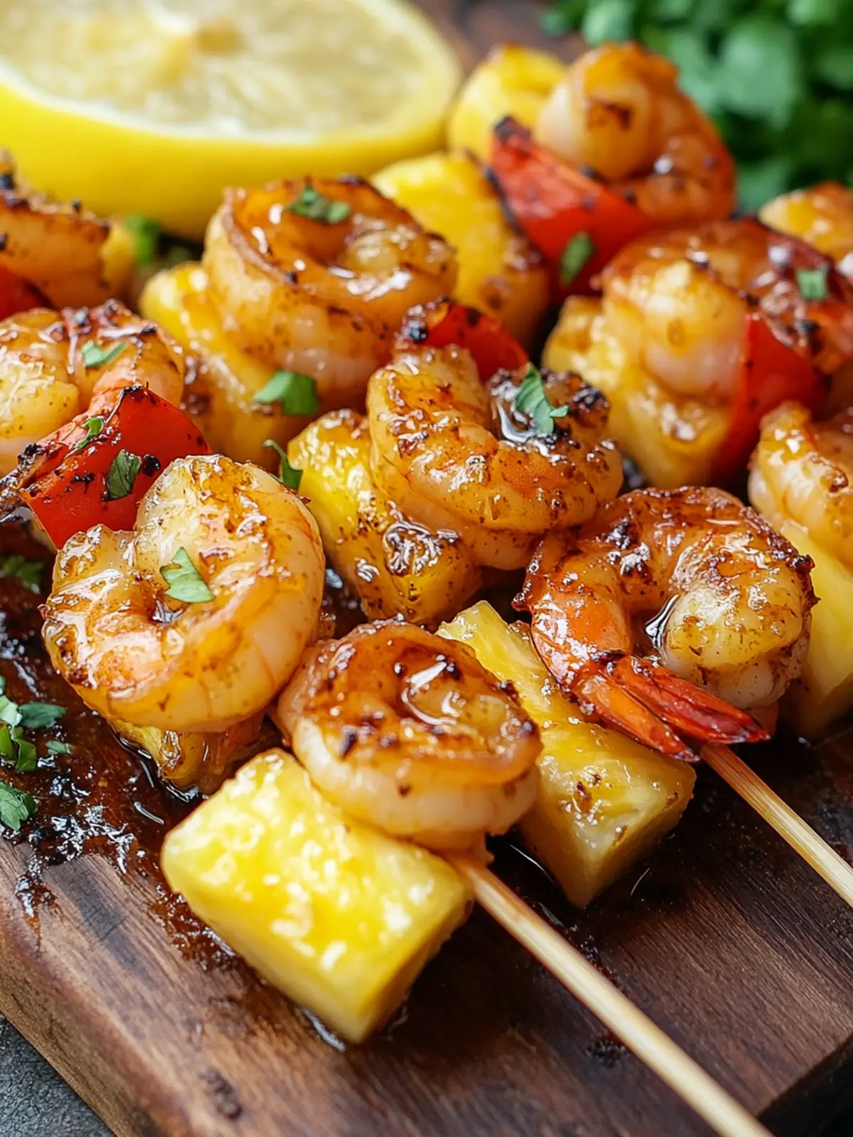 Grill Up Shrimp Pineapple Skewers with Spicy Honey Glaze 3 Shrimp Pineapple Skewers with a Spicy Honey Glaze