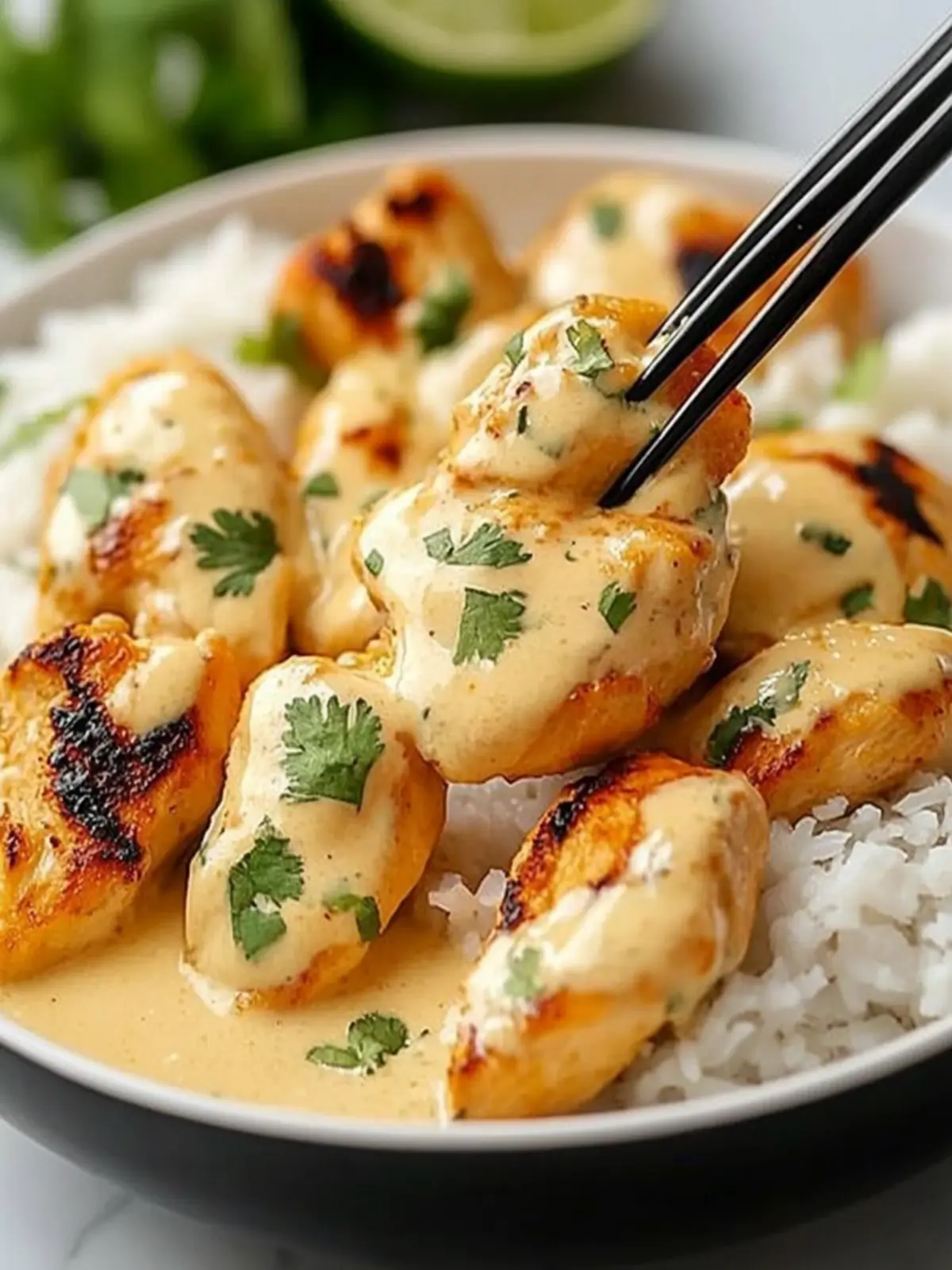 Coconut-Lime Chicken with Creamy Sauce Over Steamed Rice 2 Coconut-Lime Chicken with Creamy Sauce and Steamed Rice