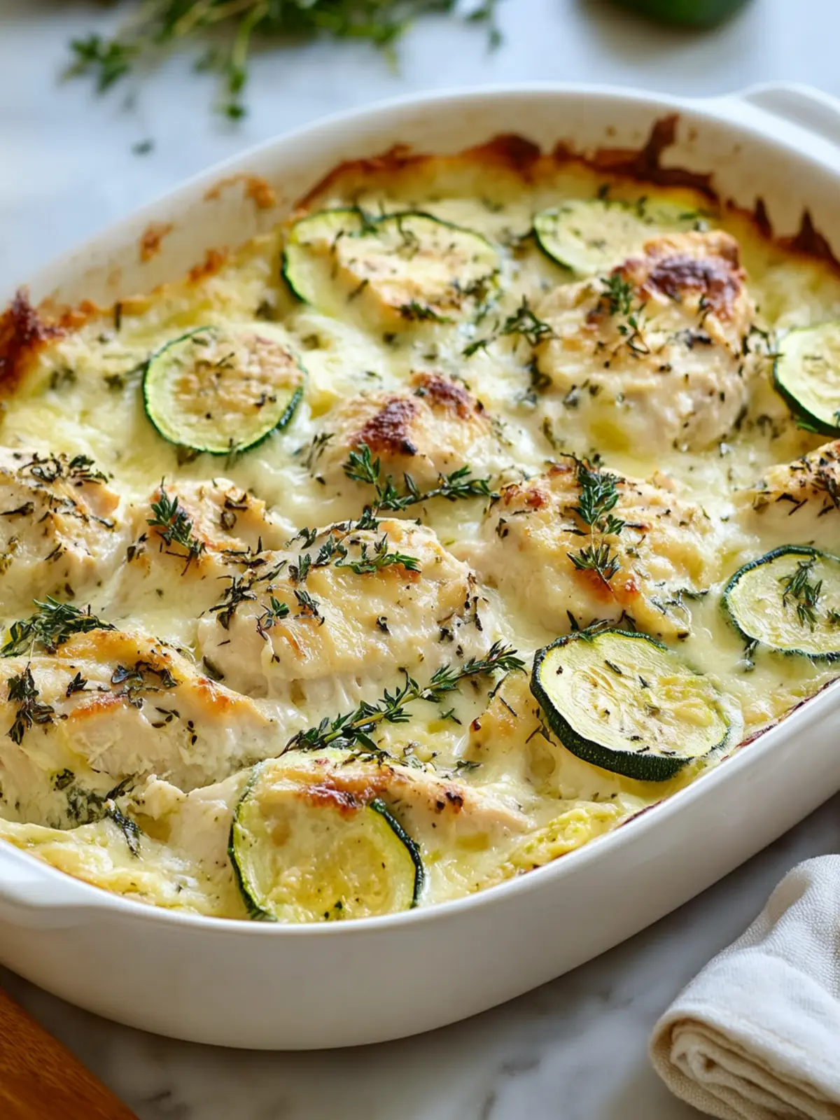 Creamy Herb Chicken, Zucchini & Cheese Bake (Crustless)