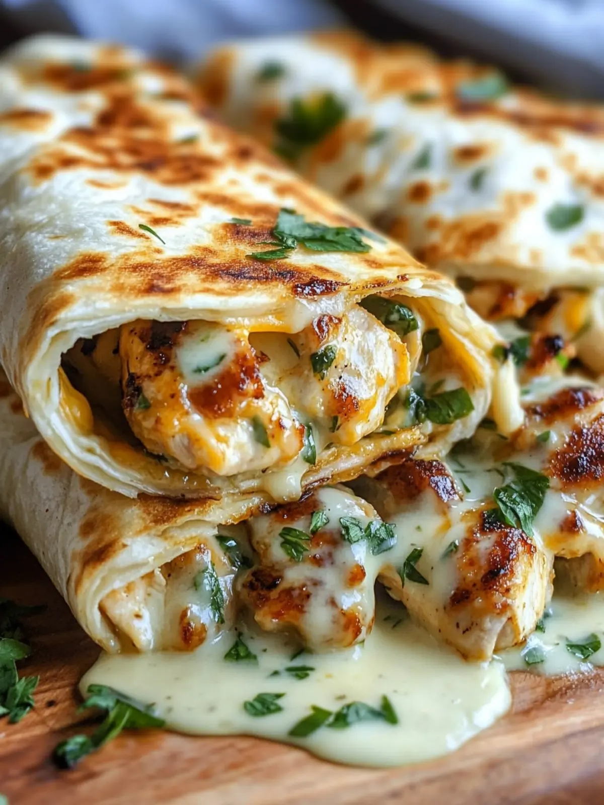 Ooey-Gooey Cheesy Garlic Chicken Wraps