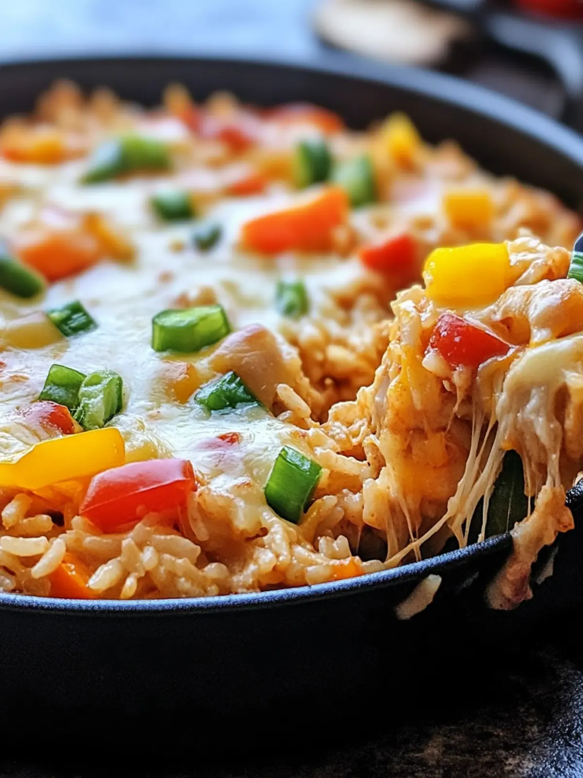 ONE-PAN FAJITA CHICKEN & RICE BAKE WITH MELTY CHEESE