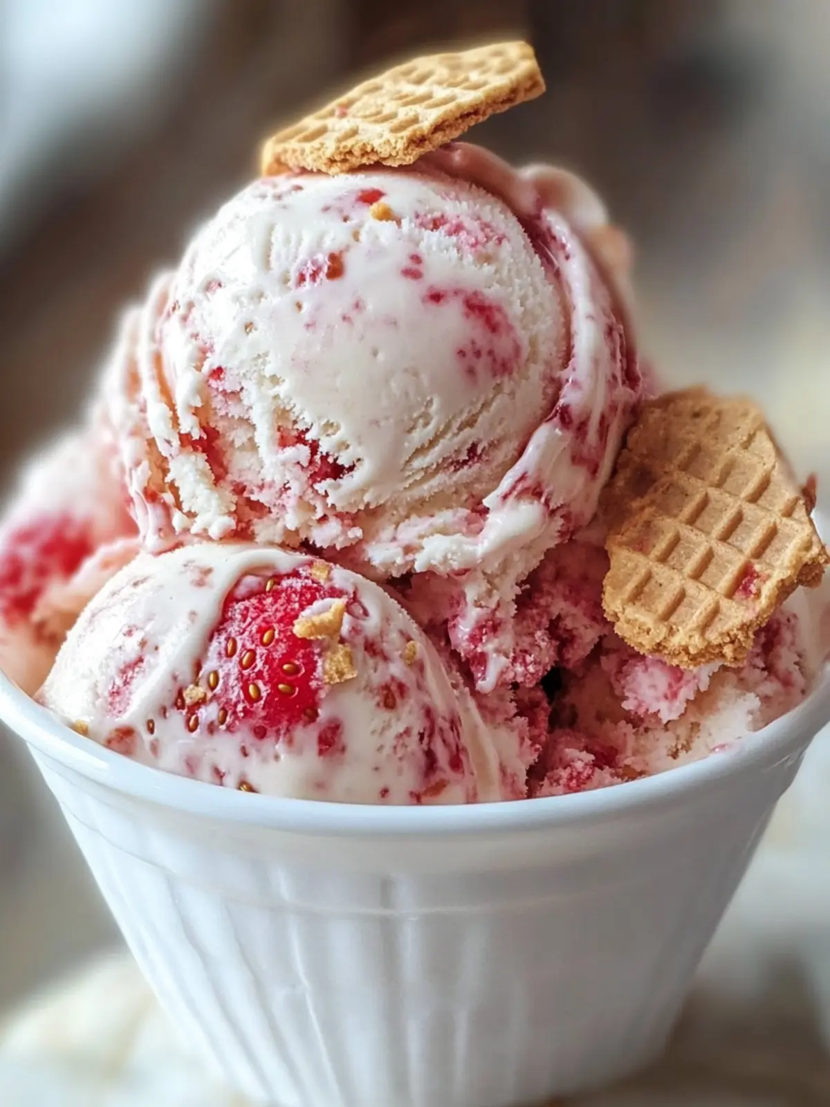 Fresh Strawberry Vanilla Ice Cream with Buttery Graham Crunch Bliss 3 FRESH STRAWBERRY VANILLA ICE CREAM WITH A BUTTERY GRAHAM CRACKER CRUNCH