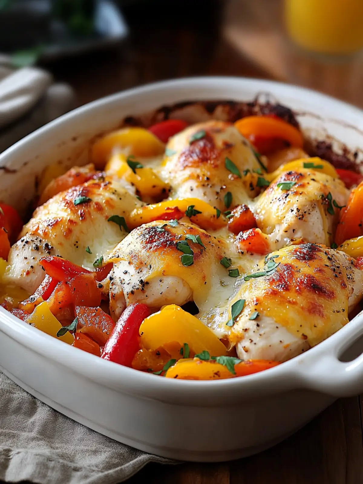 Oven-Baked Chicken, Pepper & Cheese Medley