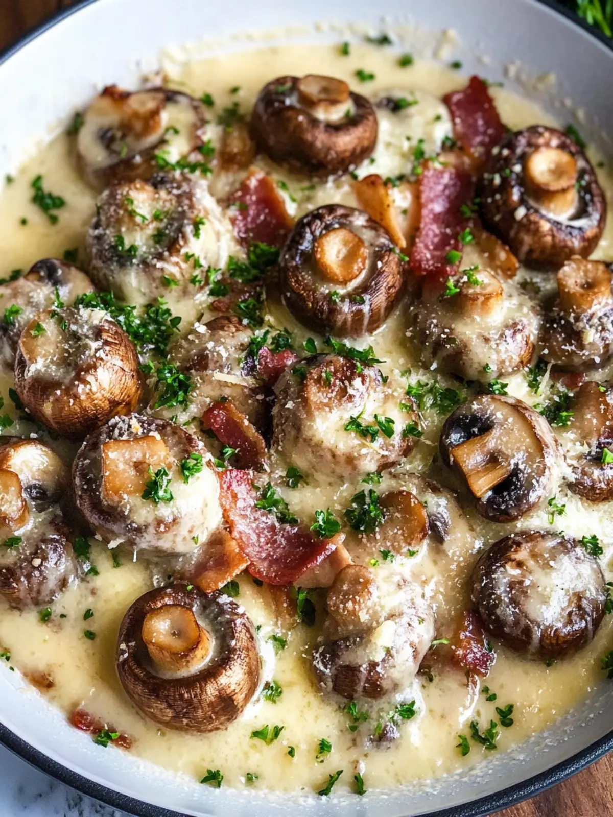 Creamy Garlic Parmesan Mushrooms with Bacon