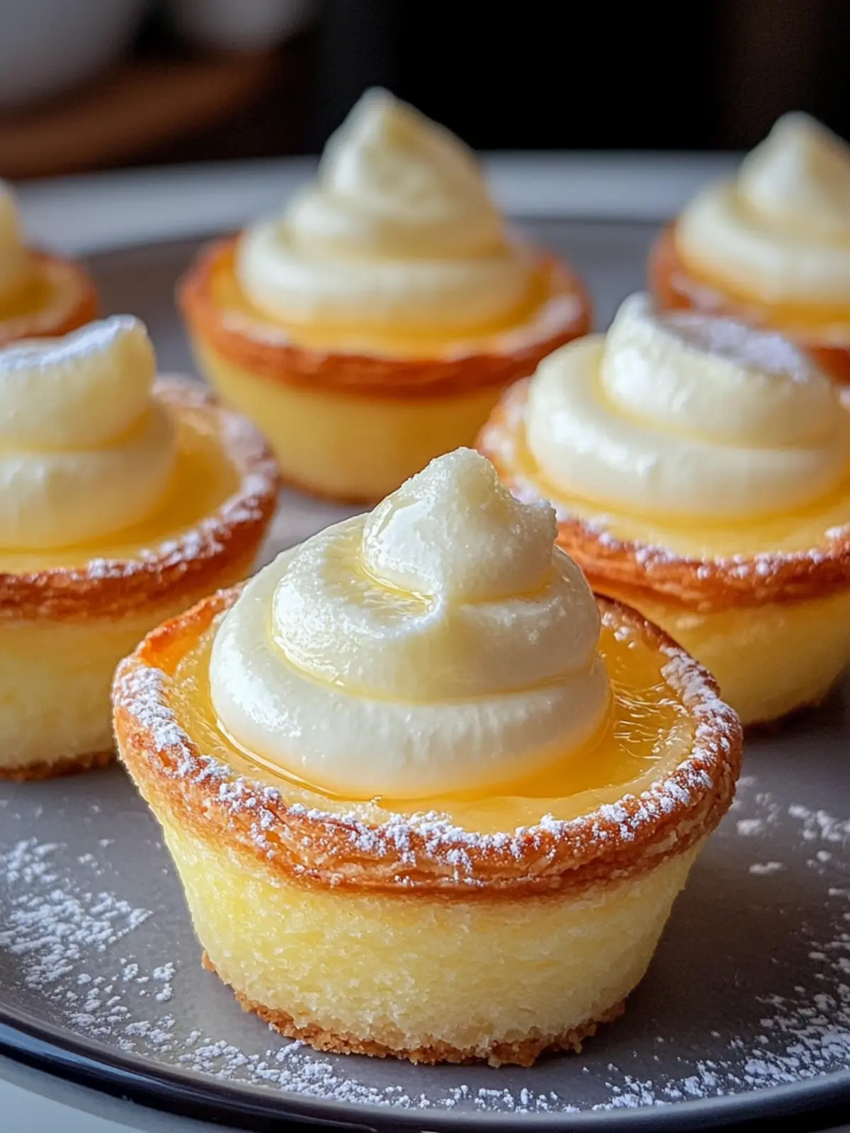 MINI LEMON BUTTERMILK IMPOSSIBLE PIES WITH WHIPPED SUGAR TOPPING