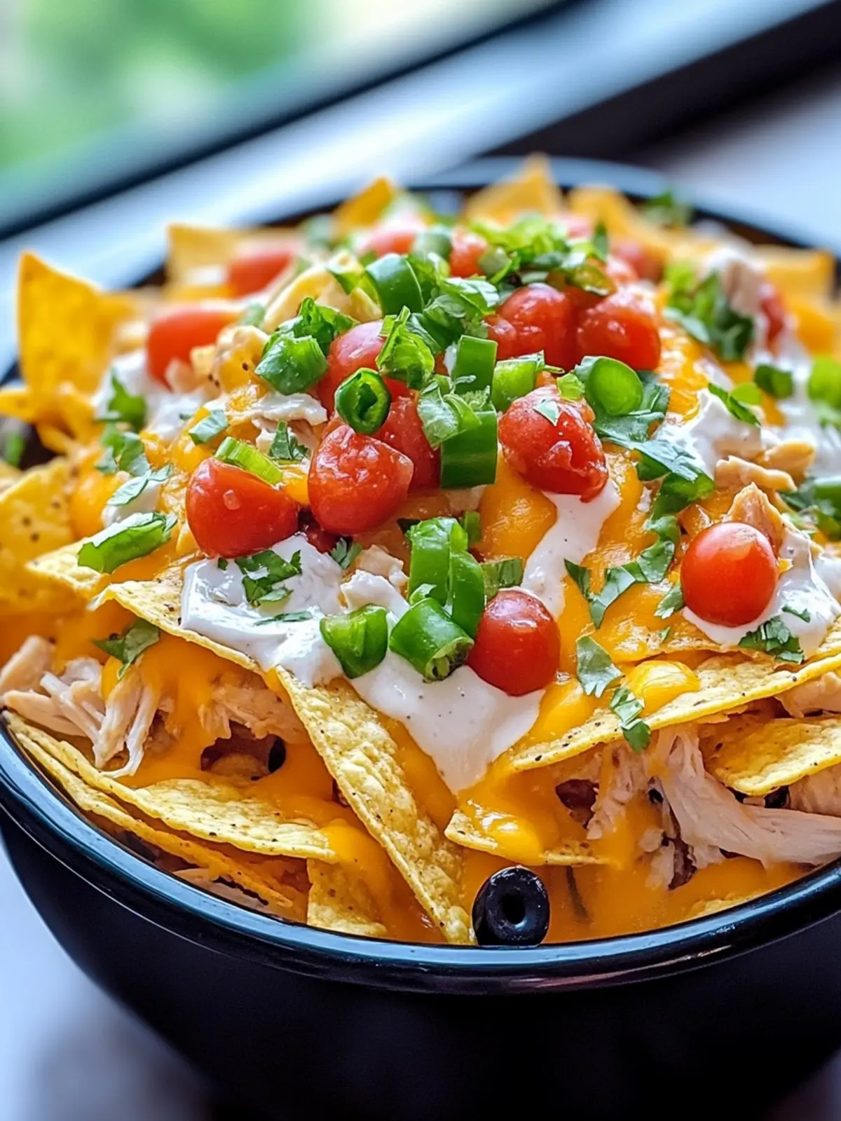 CROCKPOT CREAMY CHICKEN NACHOS WITH CHEESE DRESSING