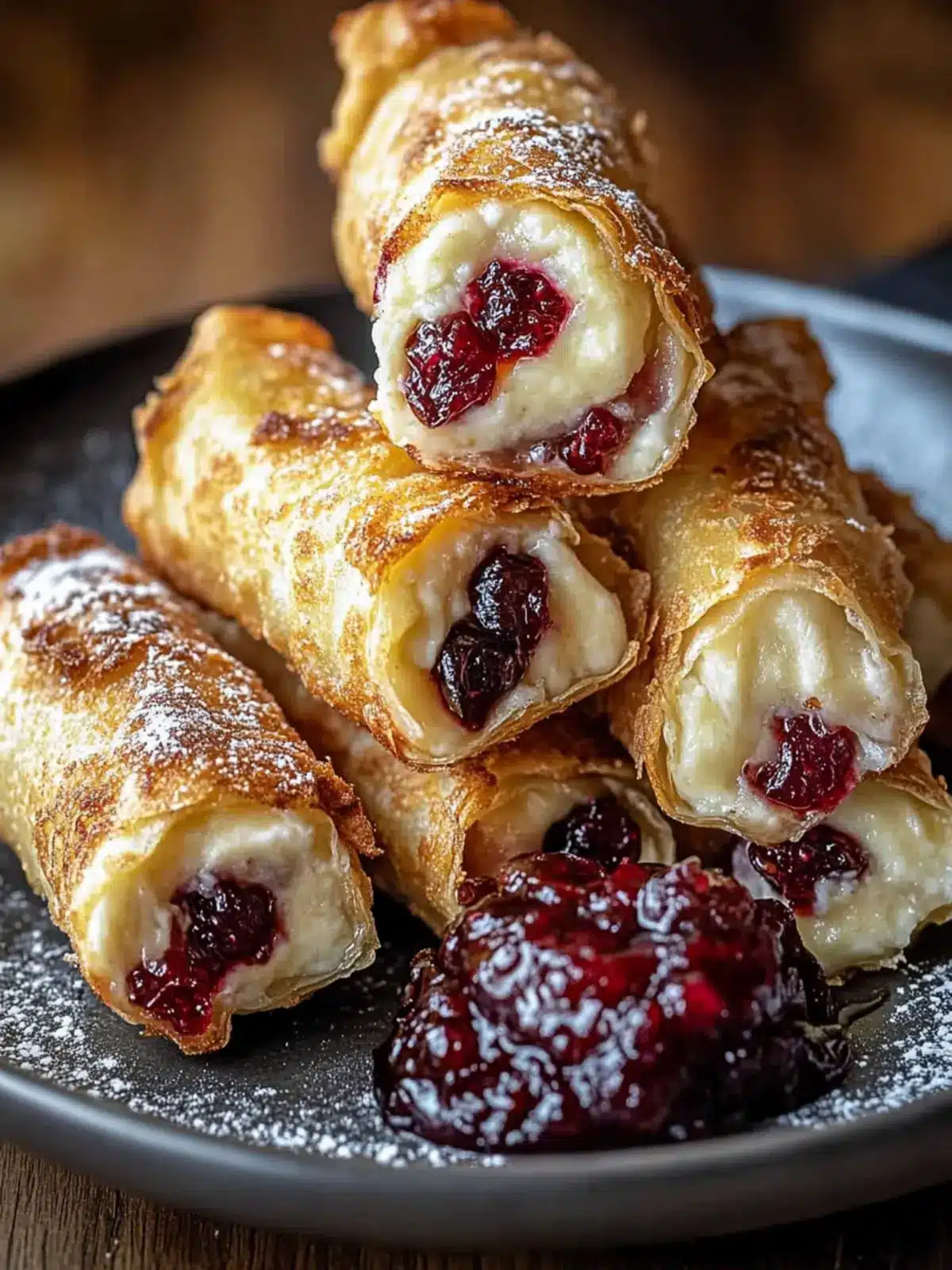 Brie & Cranberry Egg Rolls with Cinnamon Honey Dip