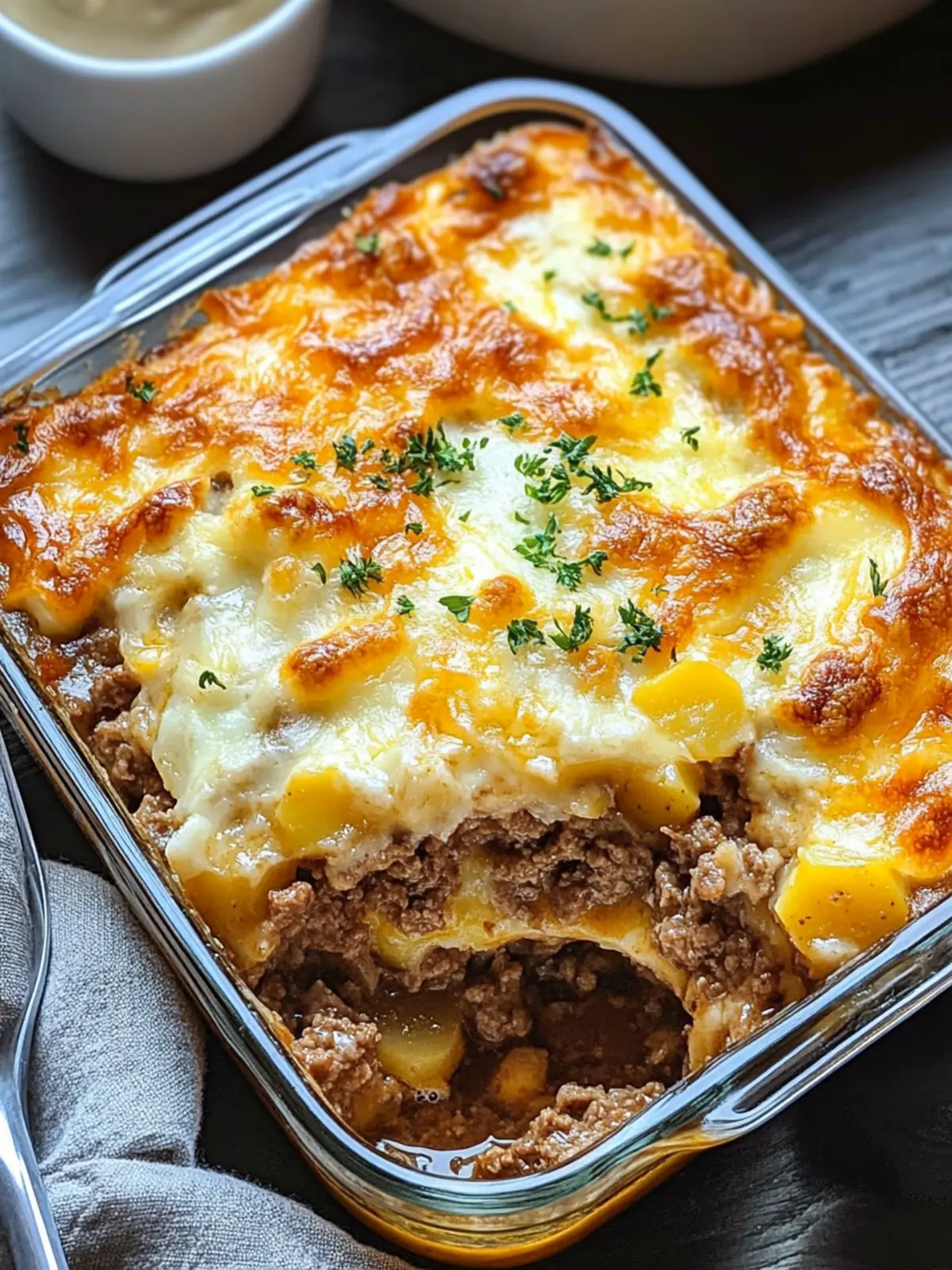 HEARTY AMISH GROUND BEEF & POTATO CASSEROLE WITH COUNTRY GRAVY