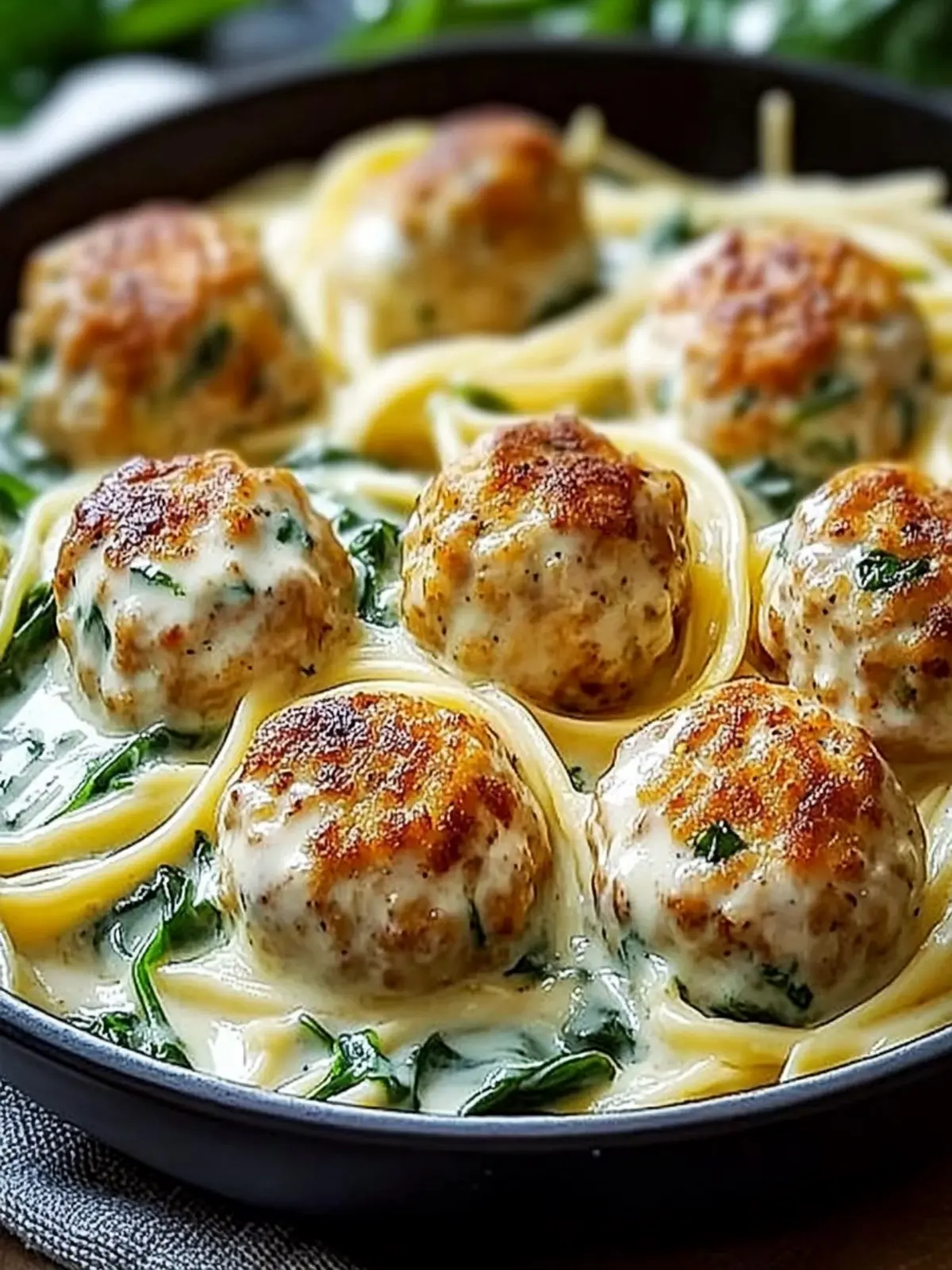 Golden Chicken Ricotta Meatballs in Creamy Spinach Alfredo Bliss 3 Golden Chicken Ricotta Meatballs in Creamy Spinach Alfredo