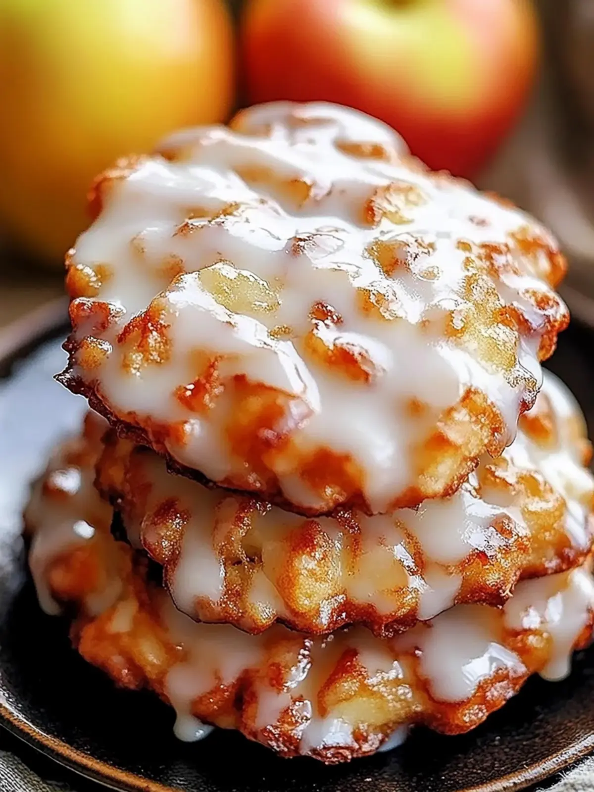 Golden Brown Apple Fritters Drizzled in Sweet Vanilla Glaze