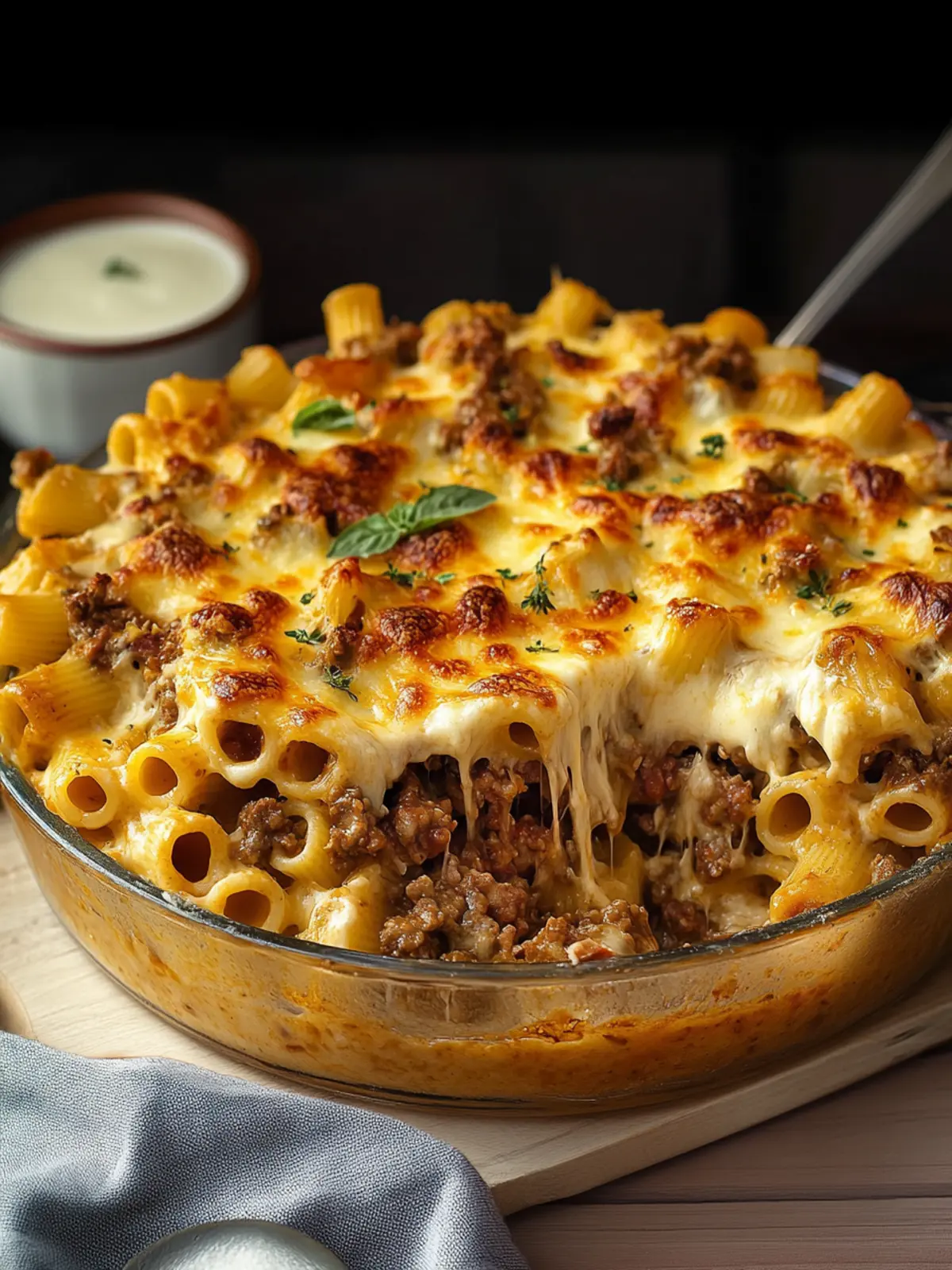 Baked Pipe Rigate Pasta with Meat and B chamel Sauce