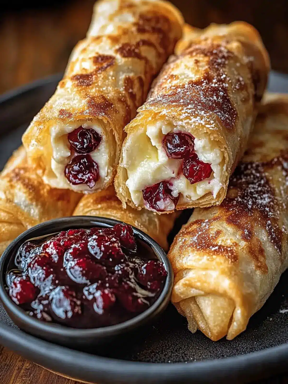 Brie & Cranberry Egg Rolls with Cinnamon Honey Dip
