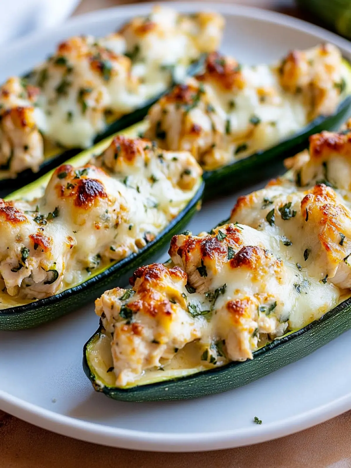 Baked Zucchini Chicken Cheese Boats