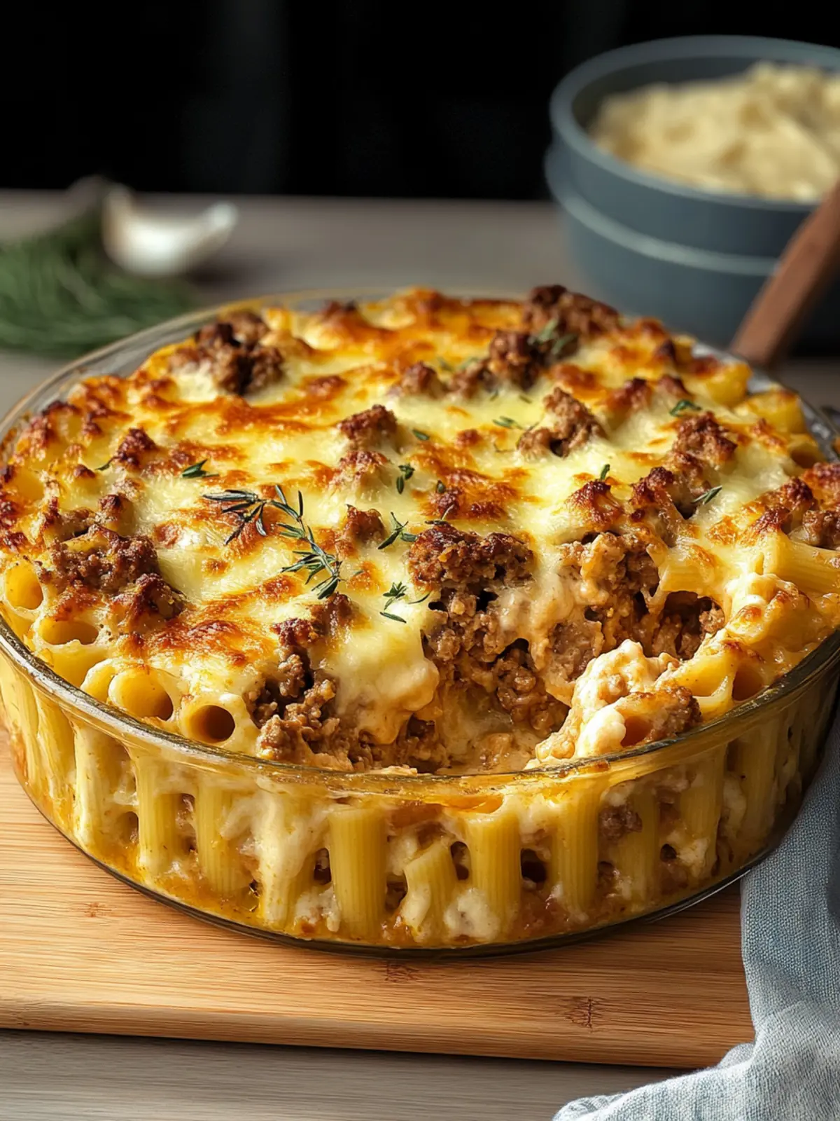 Baked Pipe Rigate Pasta with Meat and B chamel Sauce