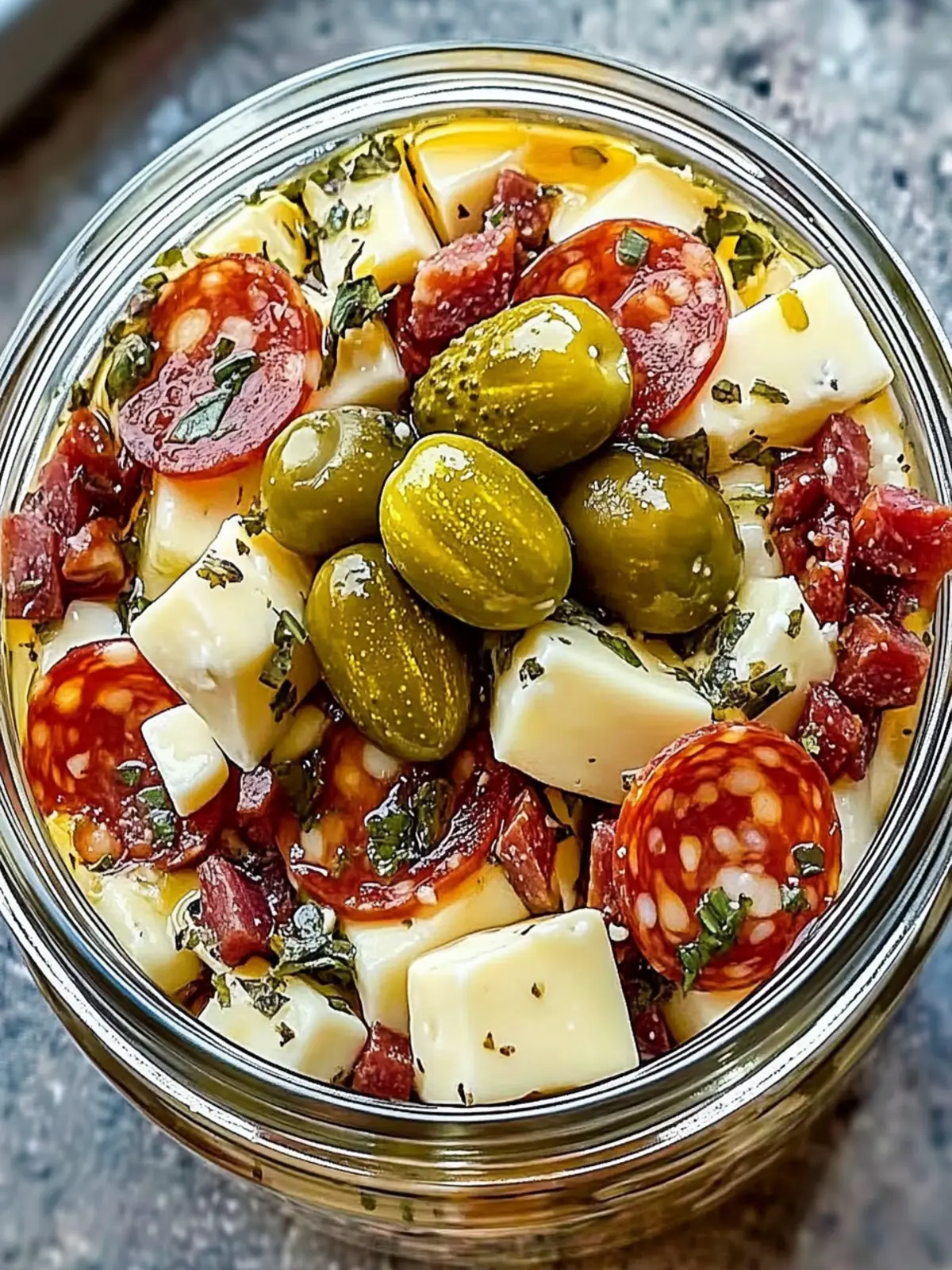 Easy Marinated Cheese Appetizer with Pepperoni and Pickles
