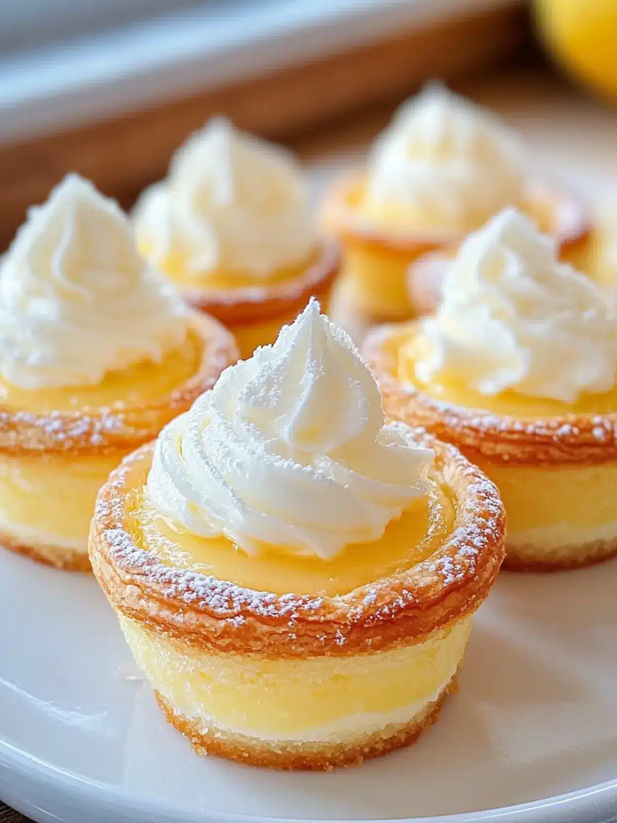 MINI LEMON BUTTERMILK IMPOSSIBLE PIES WITH WHIPPED SUGAR TOPPING