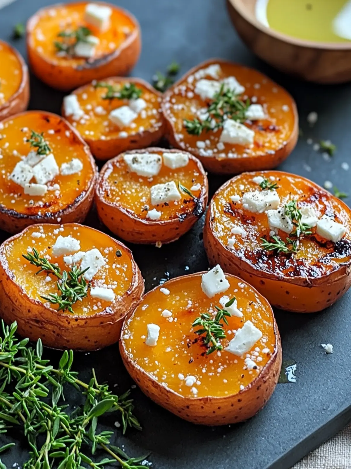 Roasted Sweet Potato Rounds with Honey and Feta Bliss 3 ROASTED SWEET POTATO ROUNDS WITH HONEY AND FETA
