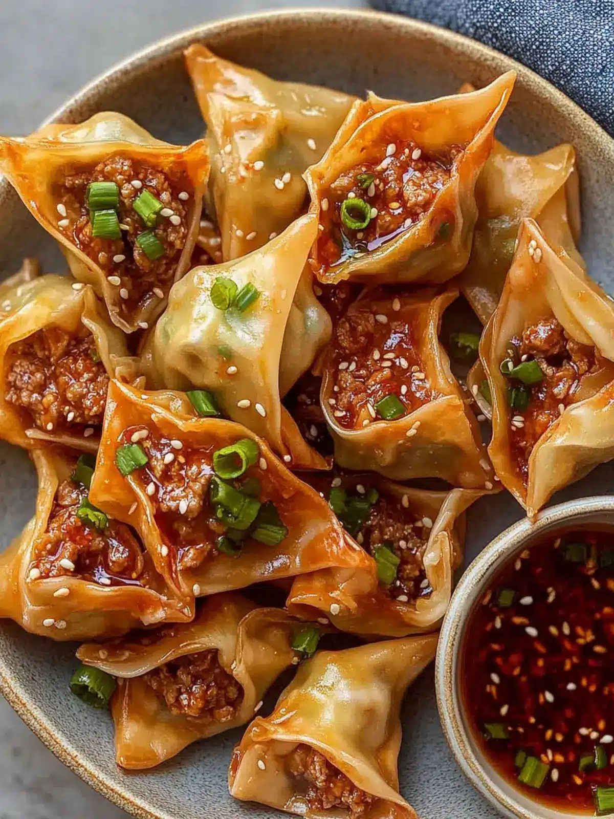 Irresistible Spicy Beef Wontons with Sesame and Green Onion 3 Spicy Beef Wontons with Sesame and Green Onion