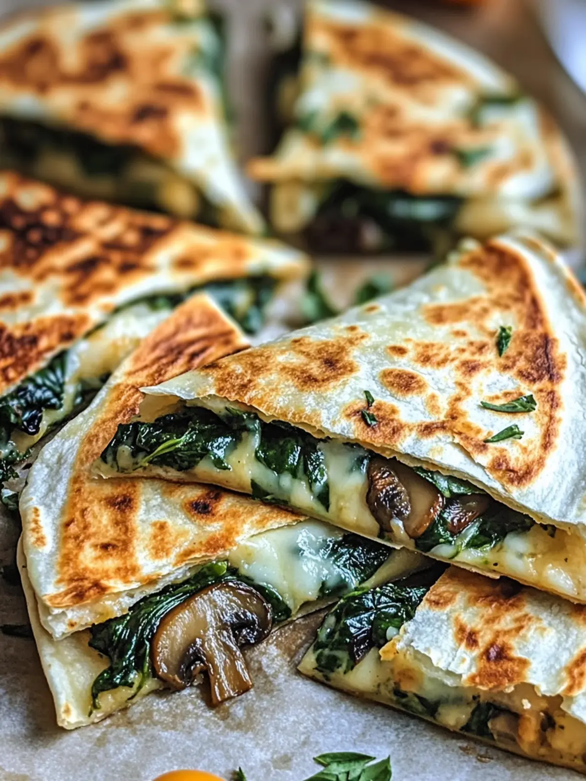 Baked Spinach Mushroom Quesadillas