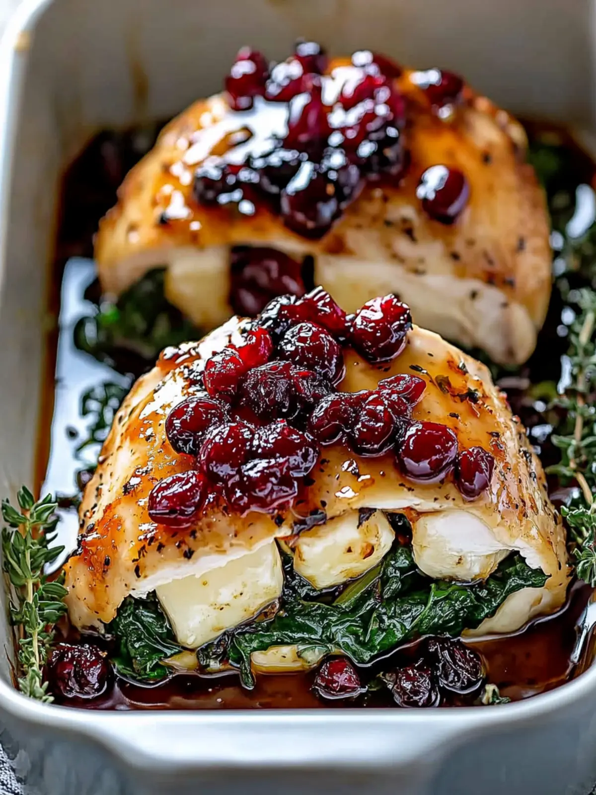 Golden Stuffed Chicken with Brie, Spinach, Cranberries & Honey-Balsamic Glaze