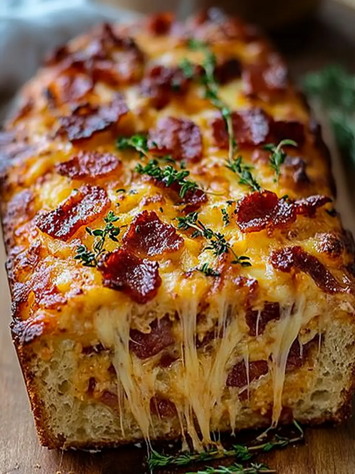 Cheddar Bacon Pizza Loaf with Layers of Melty Cheese