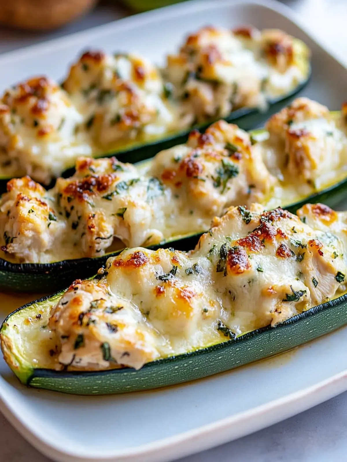 Baked Zucchini Chicken Cheese Boats