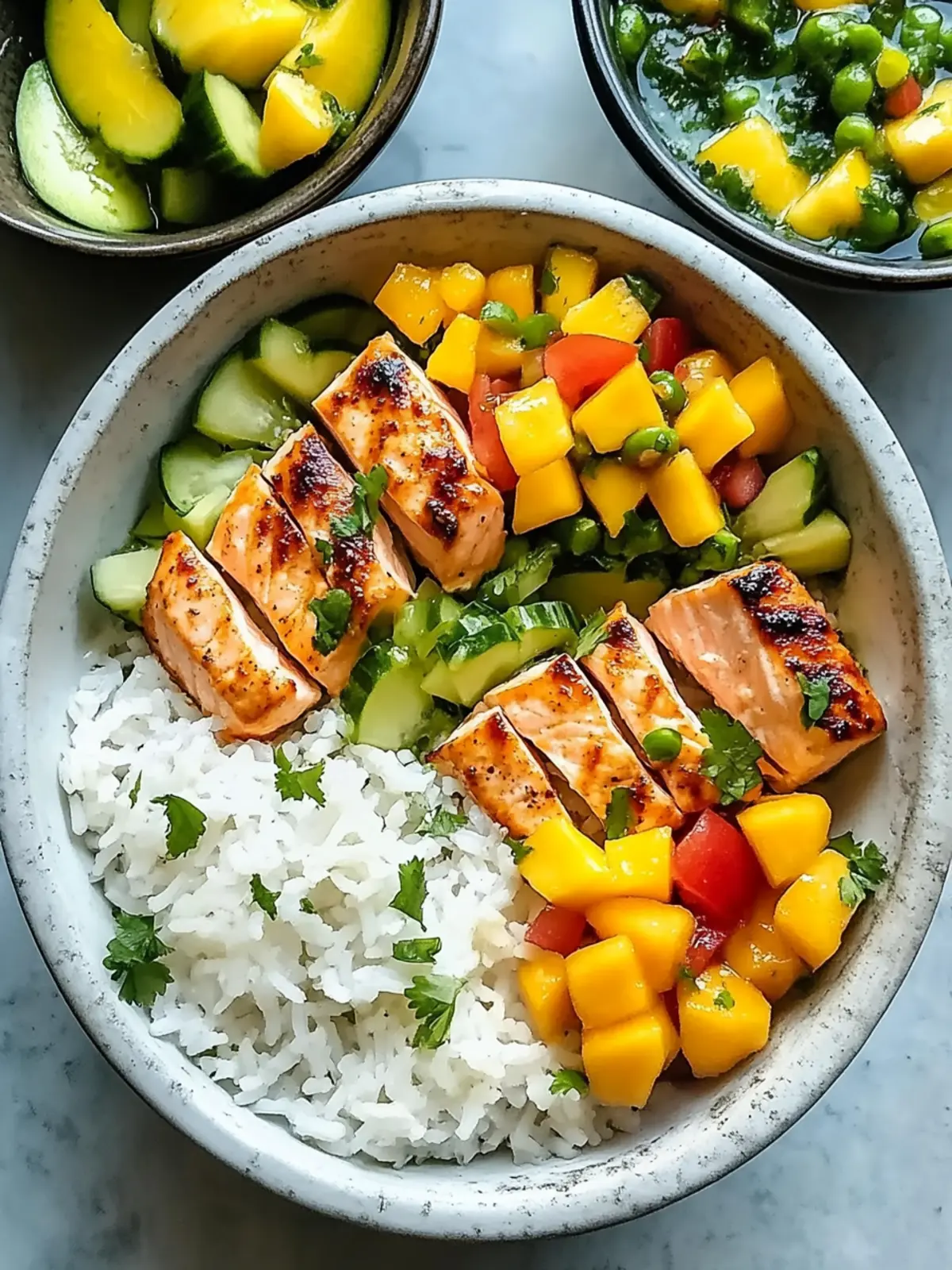 Coconut Rice Salmon Bowls with Mango Salsa