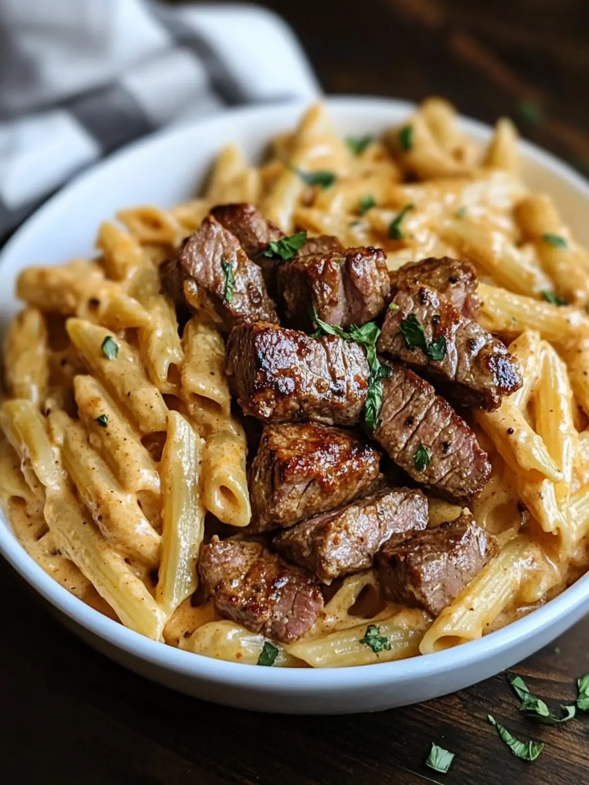 Cajun Steak Tips in Creamy Penne Parmesan Sauce Bliss 3 Cajun Steak Tips in Cheesy Penne Parmesan Sauce