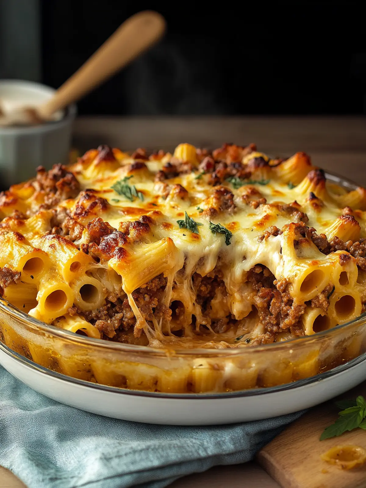 Baked Pipe Rigate Pasta with Meat and B chamel Sauce