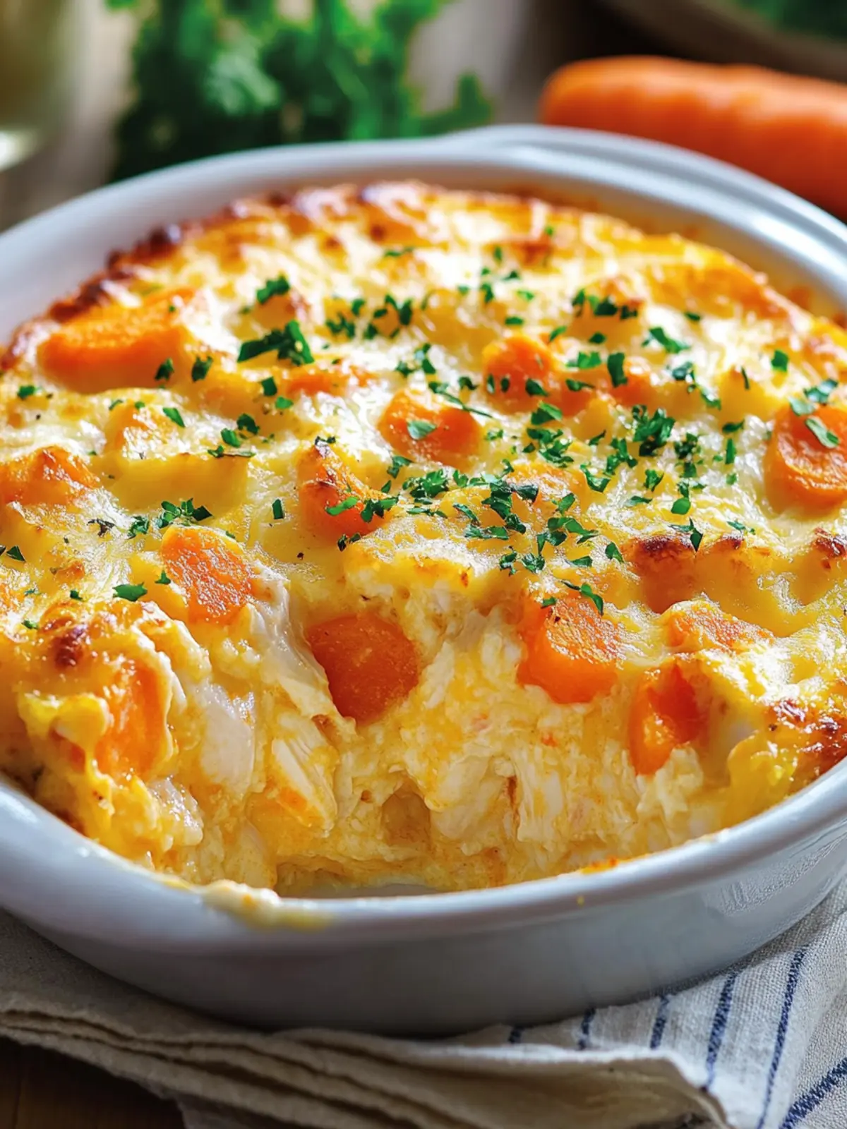 Comfort-Style Crustless Chicken, Carrot & Cheese Casserole