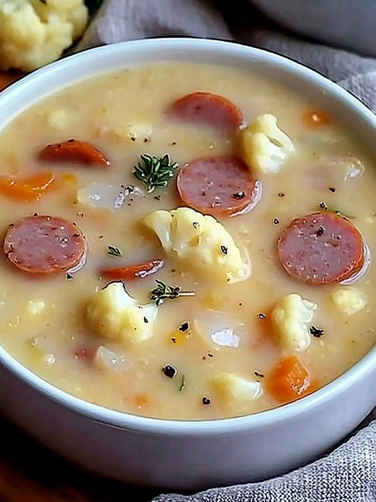 Creamy Keto Kielbasa Soup with Cauliflower