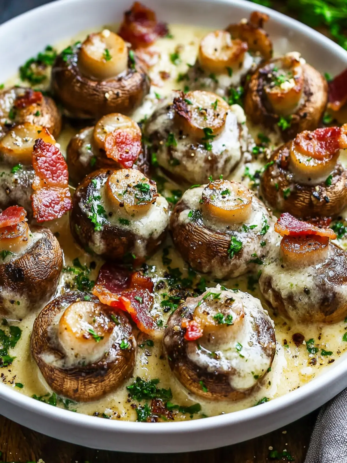 Creamy Garlic Parmesan Mushrooms with Bacon