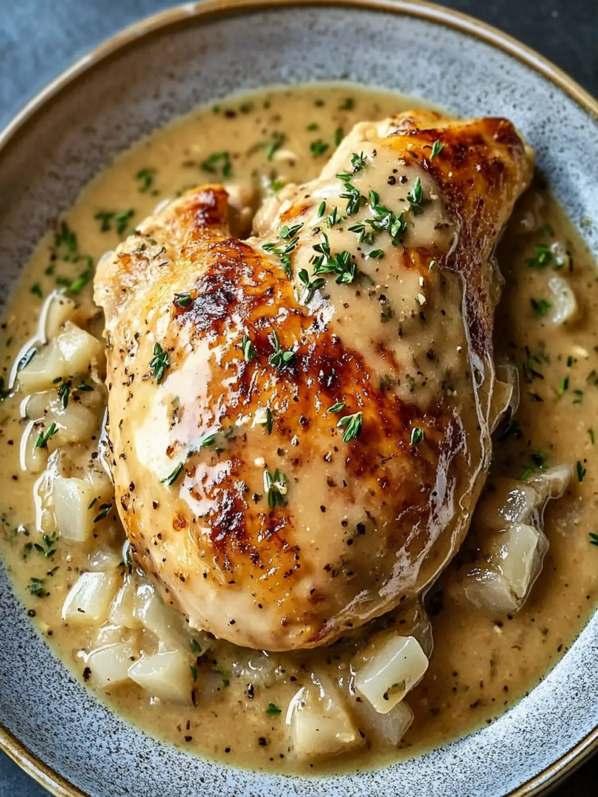 SLOW COOKER CHICKEN & ONION GRAVY WITH PARMESAN HERB DRESSING