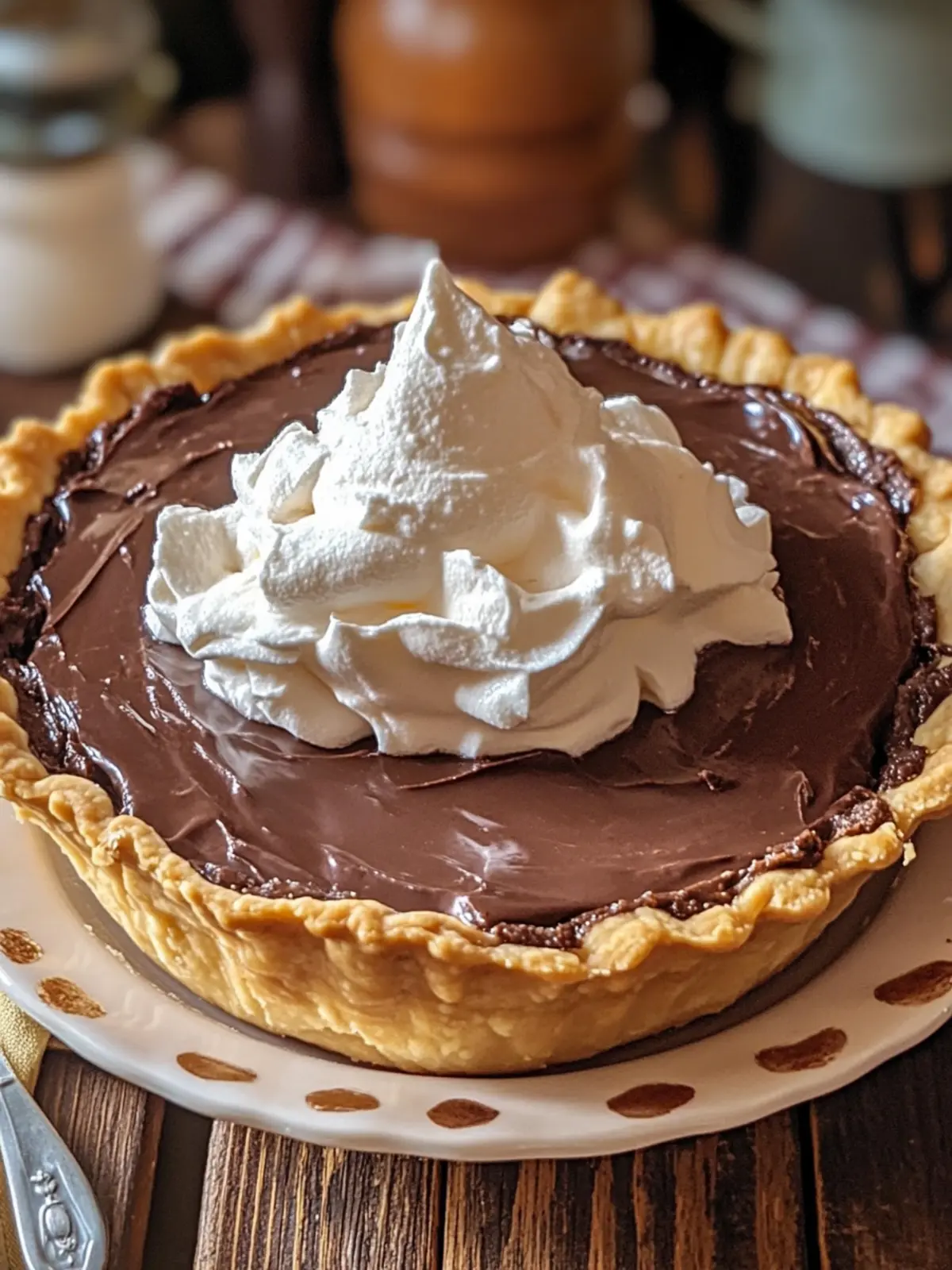 Decadent Old Fashioned Chocolate Pie with Whipped Cream Delight 3 OLD FASHIONED CHOCOLATE PIE WITH WHIPPED CREAM TOPPING