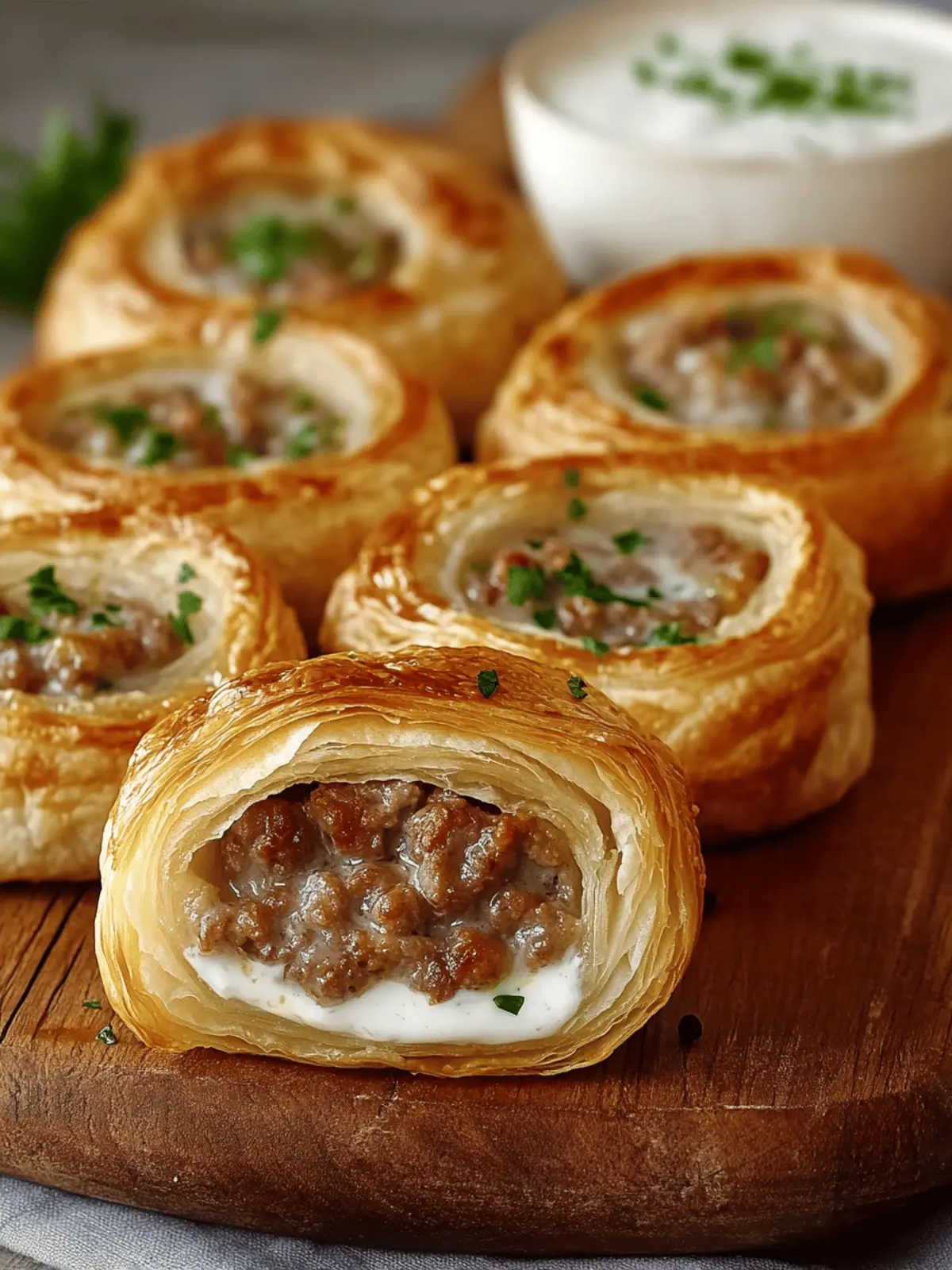 Ground Meat Puff Pastry Roll with Garlic Yogurt Sauce Magic 3 Ground Meat Puff Pastry Roll with Garlic Yogurt Sauce .