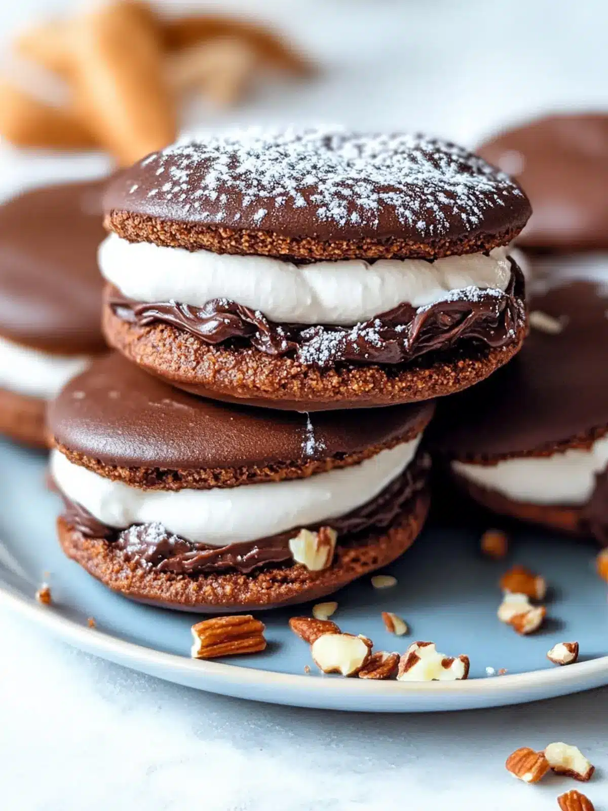 Indulge in German Chocolate Whoopie Pies with Whipped Cream 4 GERMAN CHOCOLATE WHOOPIE PIES WITH WHIPPED CREAM TOPPING