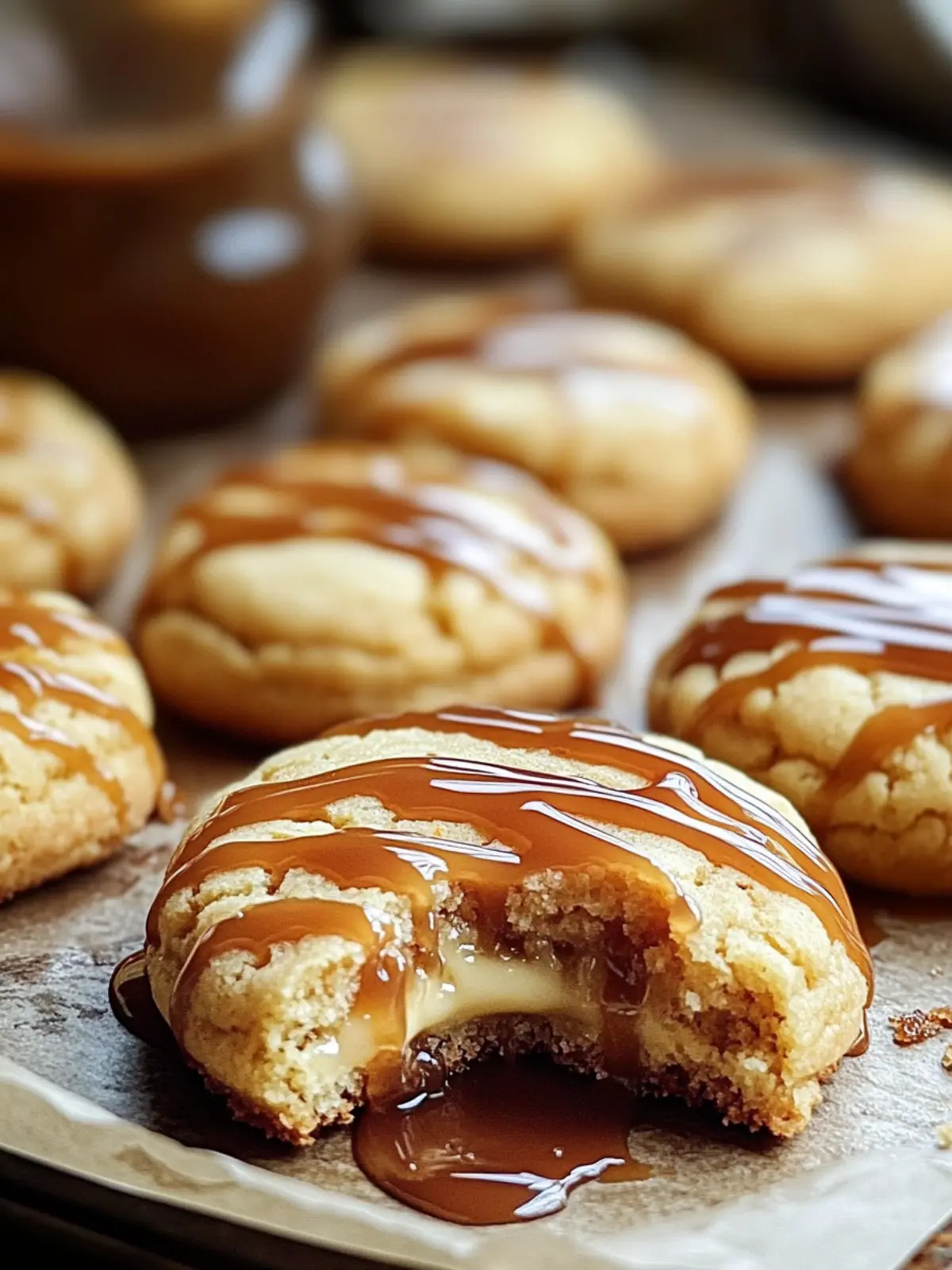 CARAMEL CHEESECAKE COOKIES WITH CARAMEL DRIZZLE