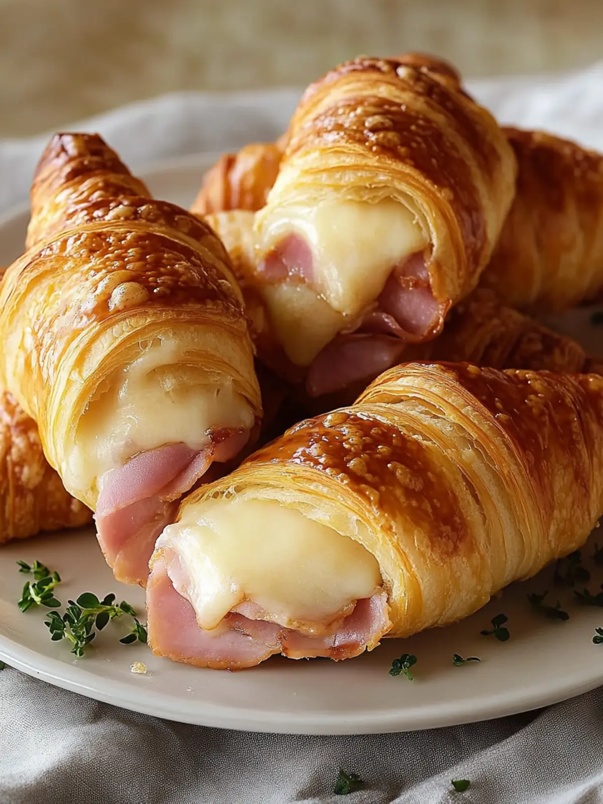 Irresistible Golden Croissants Stuffed with Ham and Swiss Cheese 3 Golden Croissants Stuffed with Ham and Swiss Cheese