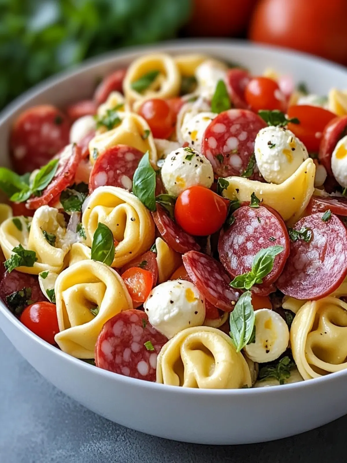 Tortellini Pasta Salad with Salami and Mozzarella Bliss 2 Tortellini Pasta Salad with Salami and Mozzarella