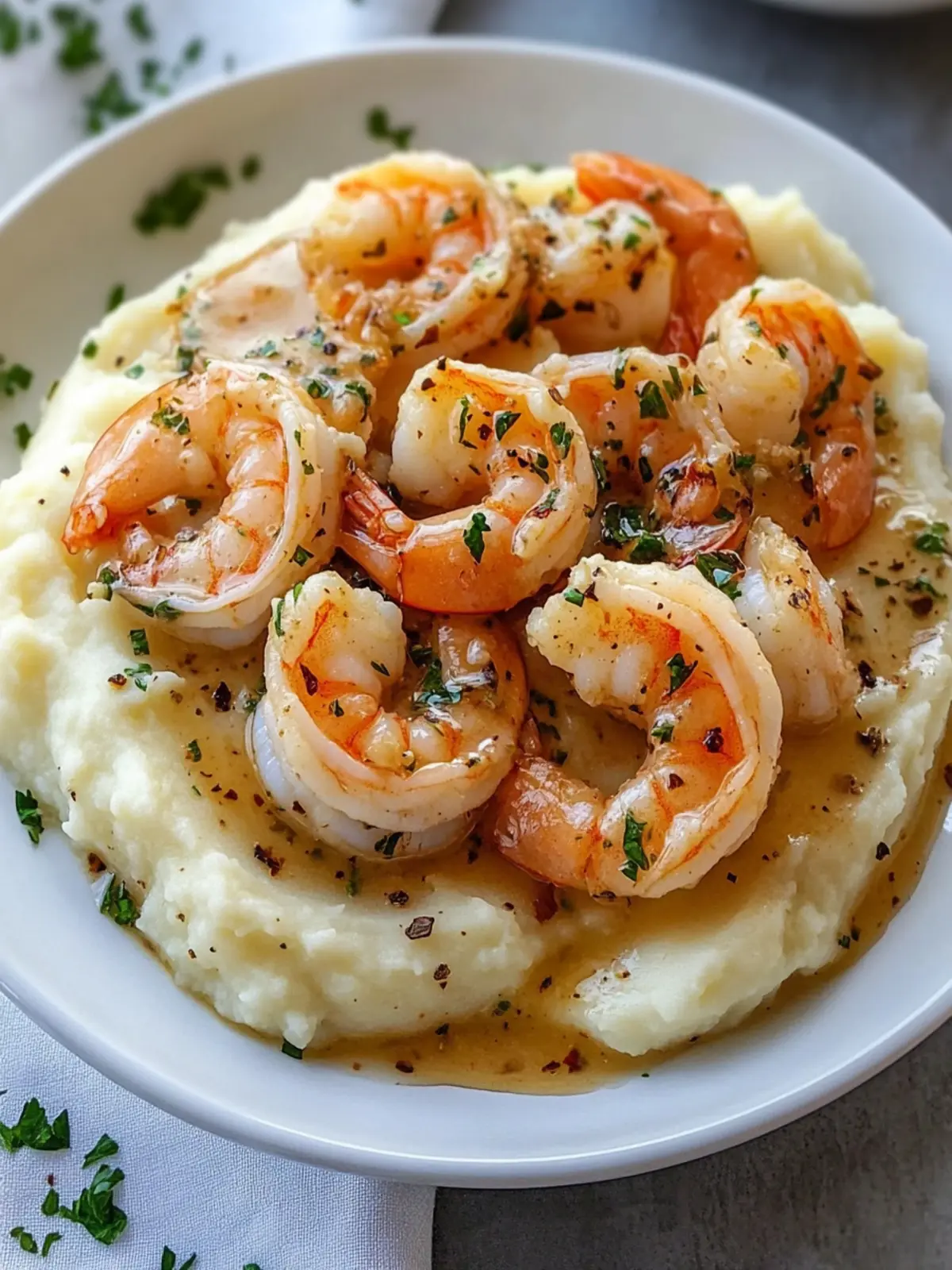 Creamy Garlic Shrimp Over Mashed Potatoes